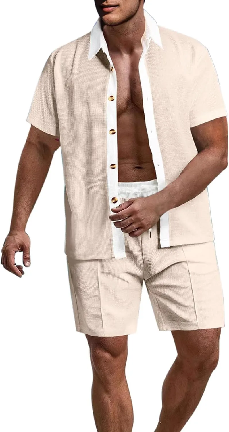 Tracksuits for Men 2025 Summer Button Down Short Sleeve Hawaiian Shirt and Beach Shorts 2 Piece Set Outfits for Vacation