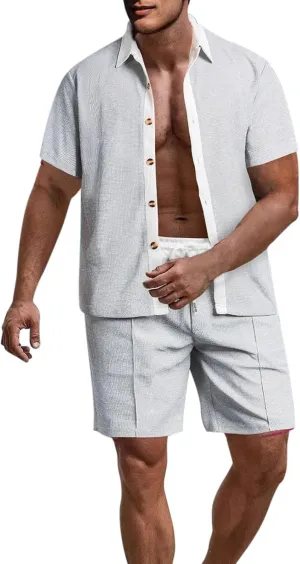 Tracksuits for Men 2025 Summer Button Down Short Sleeve Hawaiian Shirt and Beach Shorts 2 Piece Set Outfits for Vacation