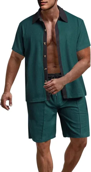 Tracksuits for Men 2025 Summer Button Down Short Sleeve Hawaiian Shirt and Beach Shorts 2 Piece Set Outfits for Vacation