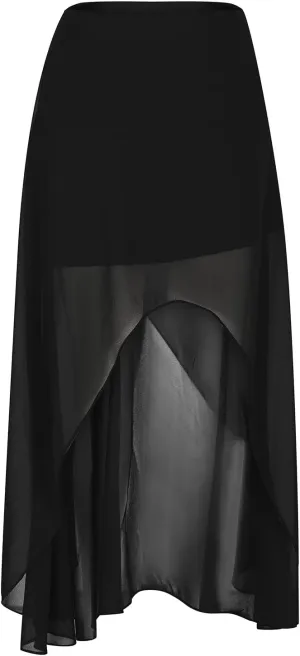 Tulle Skirts for Women Elastic Waist Asymmetrical High Low Flared Maxi Skirt Trendy Mesh Slit Party A-line Skirts