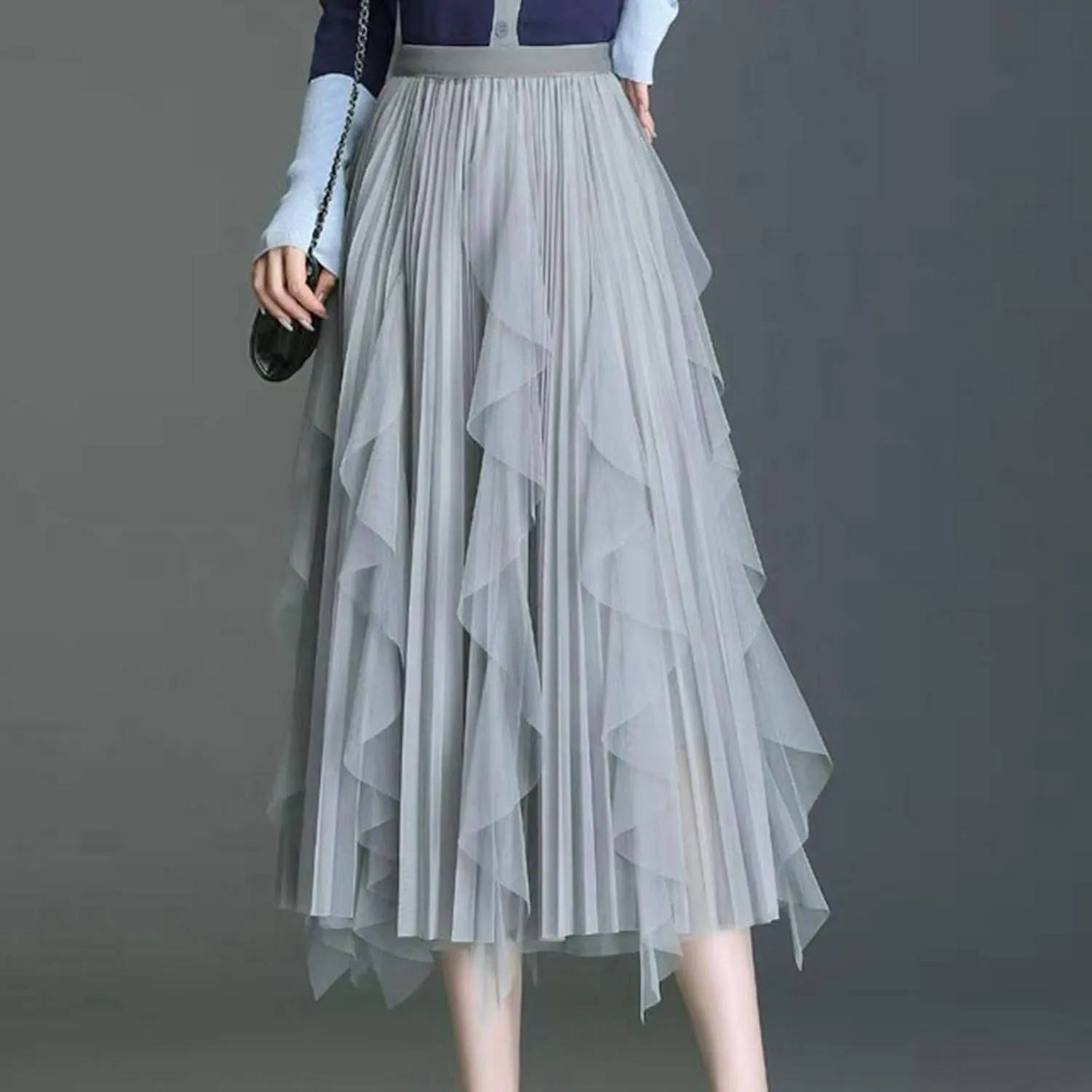 Tulle Skirts for Women Tutu Fairy Tiered Skirt A Line Swing Layered Ruffle Mesh Elastic High Waist Party Midi Skirts