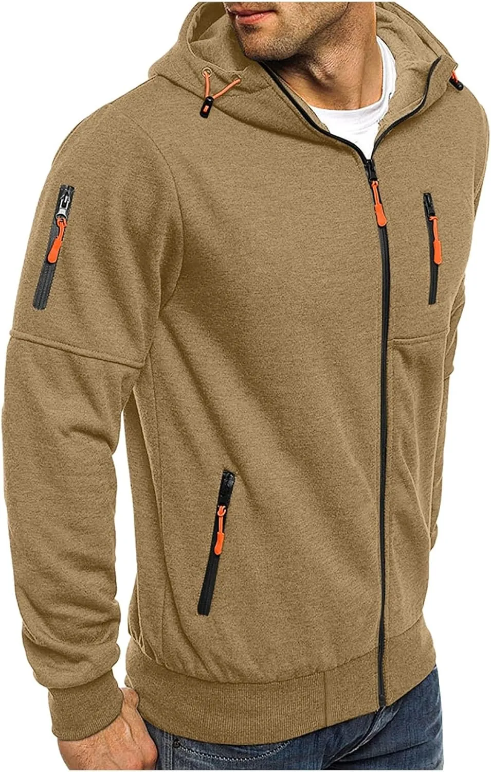 TUQIDEWU Hoodies for Men Pullover, Casual Hoodies for Men with Zip Pockets Full Zip Long Sleeve Hoodie Sports Hooded Jacket