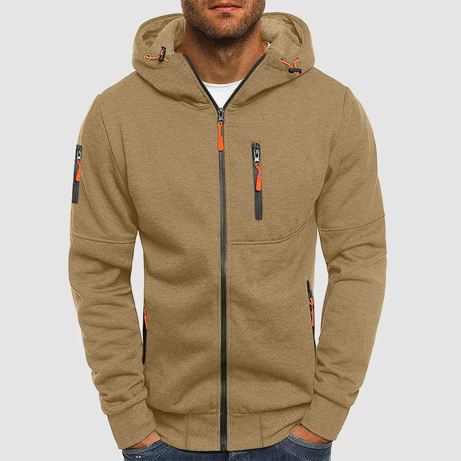 TUQIDEWU Hoodies for Men Pullover, Casual Hoodies for Men with Zip Pockets Full Zip Long Sleeve Hoodie Sports Hooded Jacket
