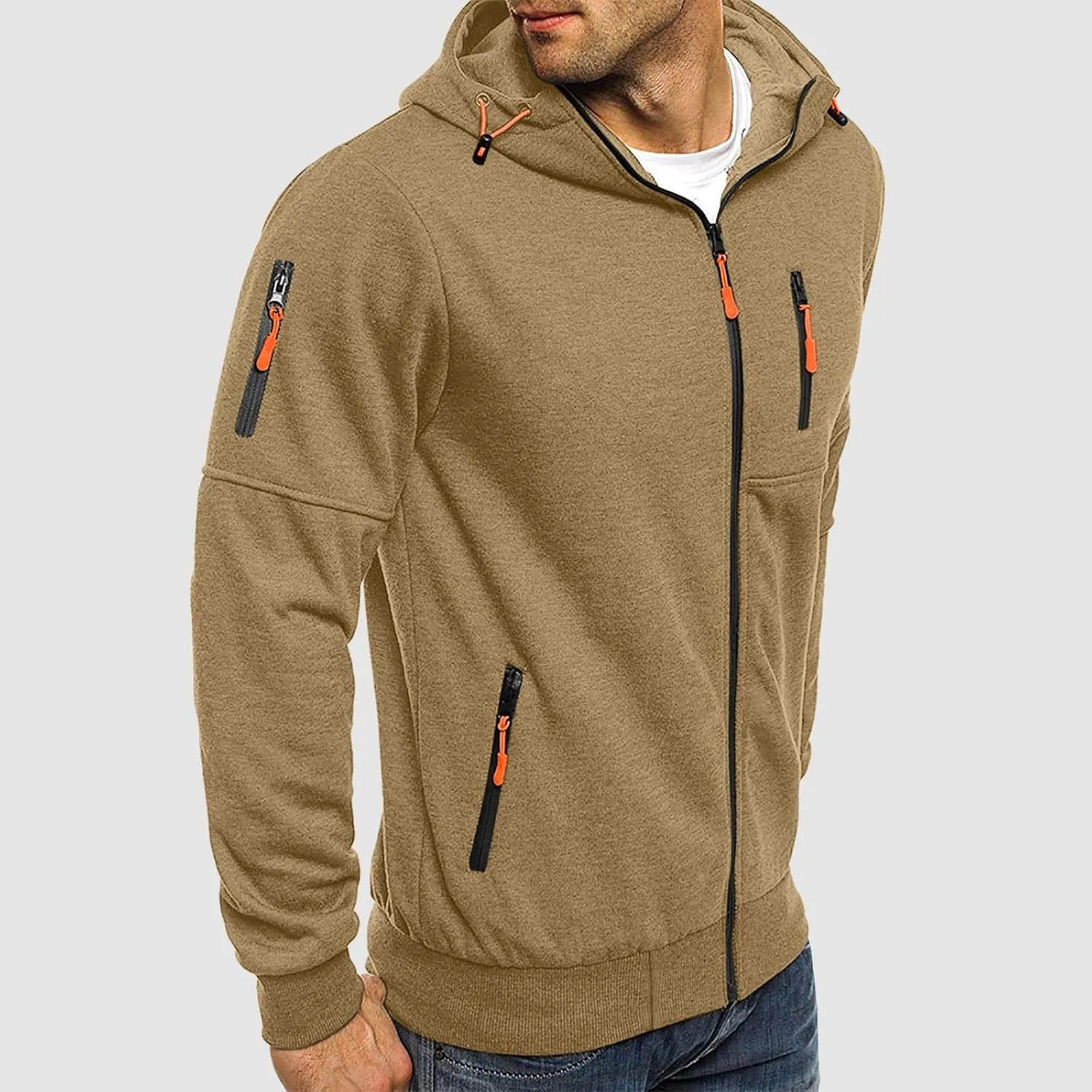 TUQIDEWU Hoodies for Men Pullover, Casual Hoodies for Men with Zip Pockets Full Zip Long Sleeve Hoodie Sports Hooded Jacket
