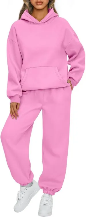 Two Piece Sets for Women Fall Long Sleeve Oversized Hoodies Solid Outfits Fall Sweatsuit Sets with Sweatpants Sets
