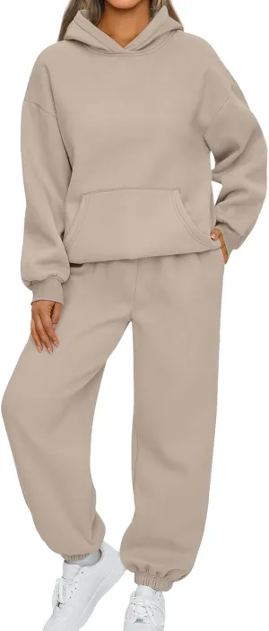 Two Piece Sets for Women Fall Solid Oversized Sweatsuit Sets Long Sleeve Hoodies Fall Outfits with Sweatpants Sets