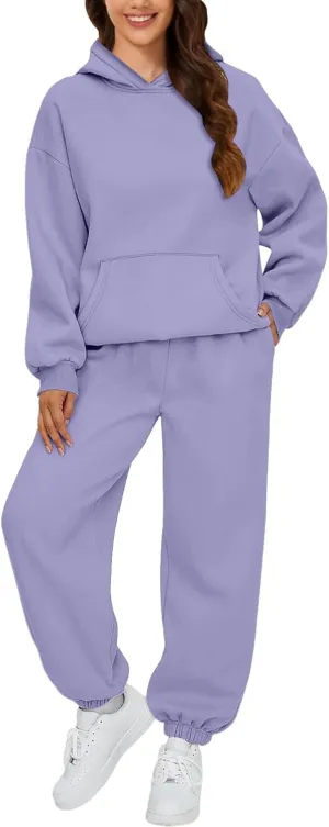 Two Piece Sets for Women Fall Solid Oversized Sweatsuit Sets Long Sleeve Hoodies Fall Outfits with Sweatpants Sets