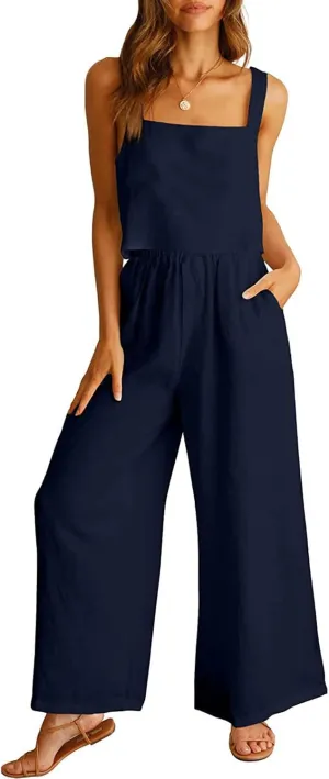 Two Piece Sets for Women Summer Linen Tracksuit Tank Tops with Pants Matching Lounge Set Trendy Outfits Pocket
