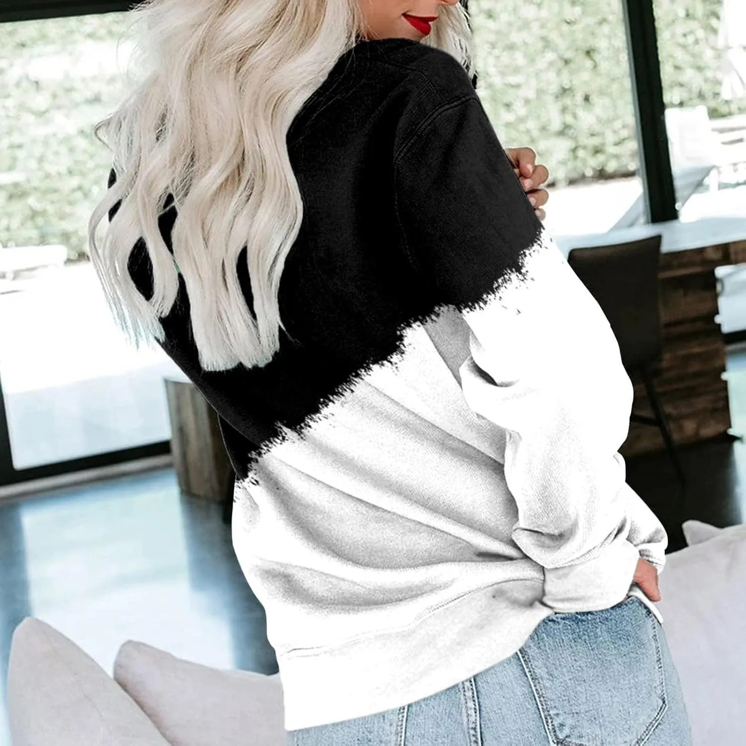 UQRZAU Women'S Colorblock Sweatshirt Long Sleeve Round Neck Casual Comfortable Loose Lightweight