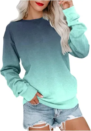 UQRZAU Women'S Colorblock Sweatshirt Long Sleeve Round Neck Casual Comfortable Loose Lightweight