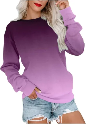 UQRZAU Women'S Colorblock Sweatshirt Long Sleeve Round Neck Casual Comfortable Loose Lightweight