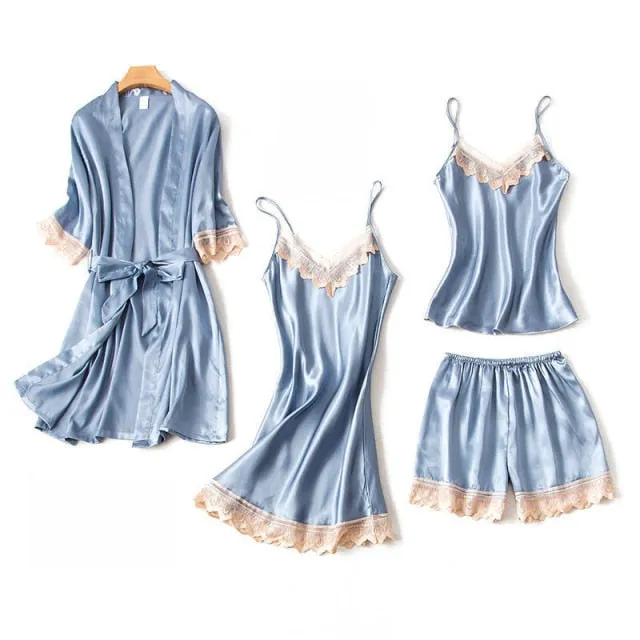 VenusFox Women Pajamas Sets Sexy Nightgown Satin Sleepwear Nightdress Night Gown Sleeveless Slings Shorts Homewear XXL #F