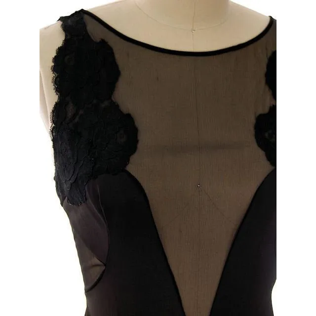 Vintage Black Nylon Full Length Negligee Blanche by Ralph Montenero 1970s L