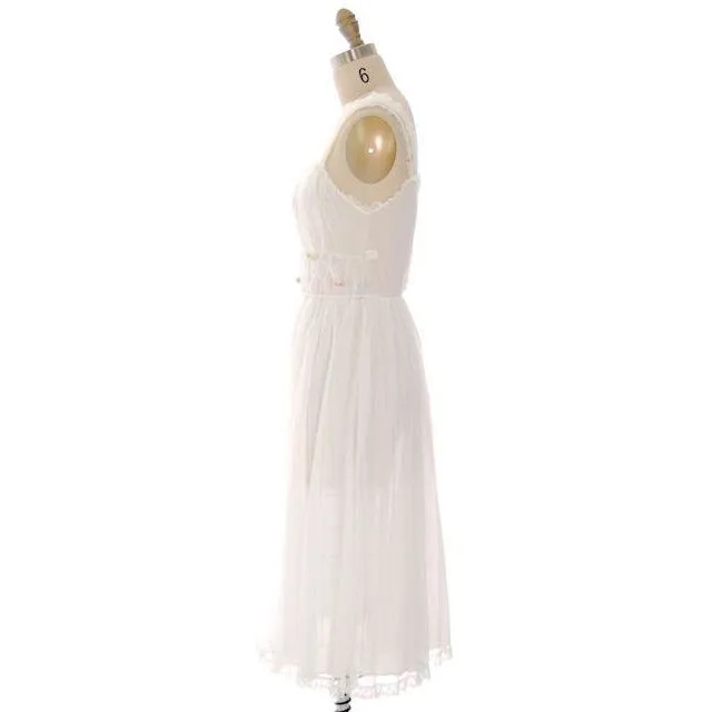 Vintage Nightgown White Sheer Nylon 1950s Gotham Smocked Bodice Sz 36