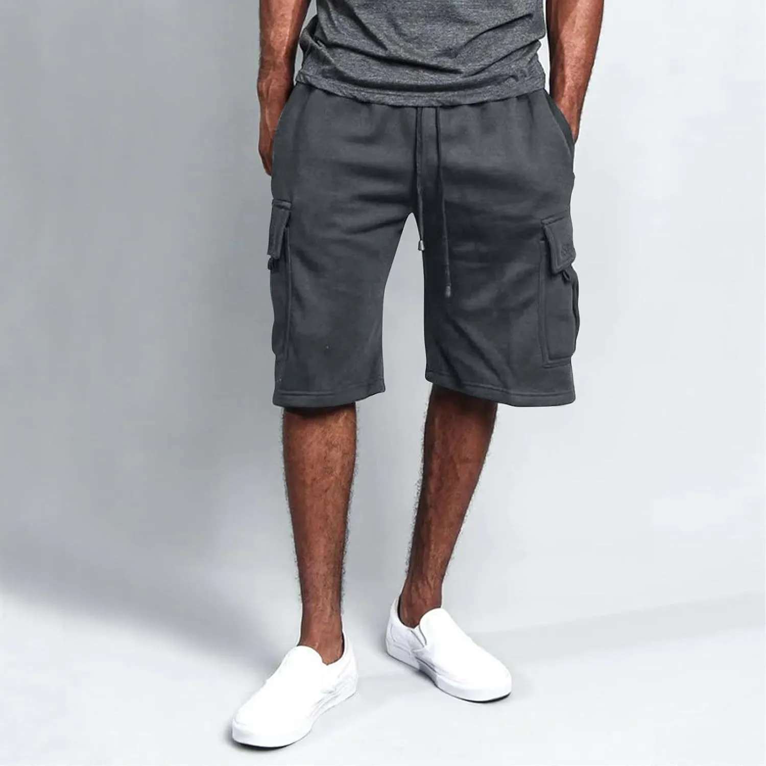 WENKOMG1 Mens Casual Cargo Shorts Elastic Waist Drawstring Workout SweatShorts Jogging Gym Shorts with Multi Pockets