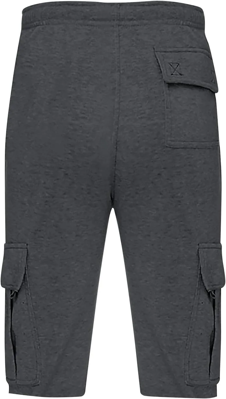 WENKOMG1 Mens Casual Cargo Shorts Elastic Waist Drawstring Workout SweatShorts Jogging Gym Shorts with Multi Pockets
