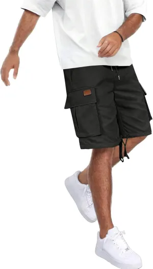 WENKOMG1 Mens Casual Cargo Shorts Knee Length Elastic Waist Drawstring Loose Fit Multi Pockets Outdoor Tactical Shorts