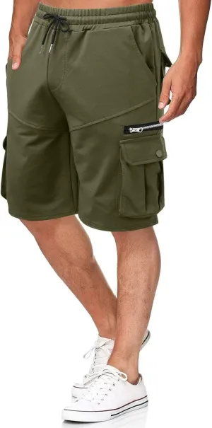 WENKOMG1 Mens Tactical Shorts Elastic Waist Drawstring Ankle Length Cargo Shorts Solid SweatShorts with Multi Pockets