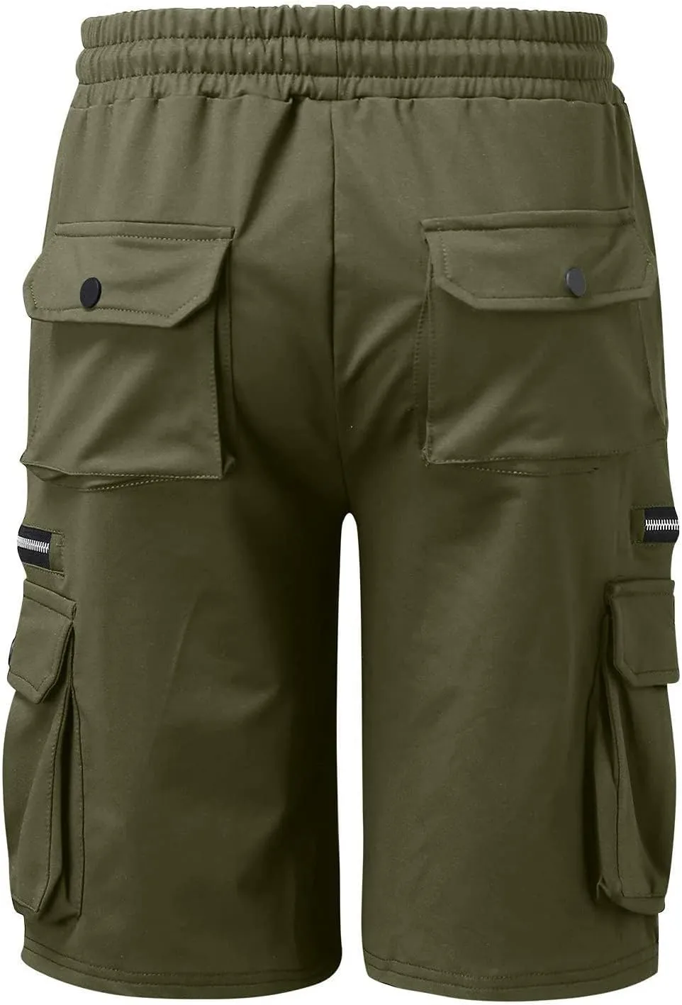 WENKOMG1 Mens Tactical Shorts Elastic Waist Drawstring Ankle Length Cargo Shorts Solid SweatShorts with Multi Pockets