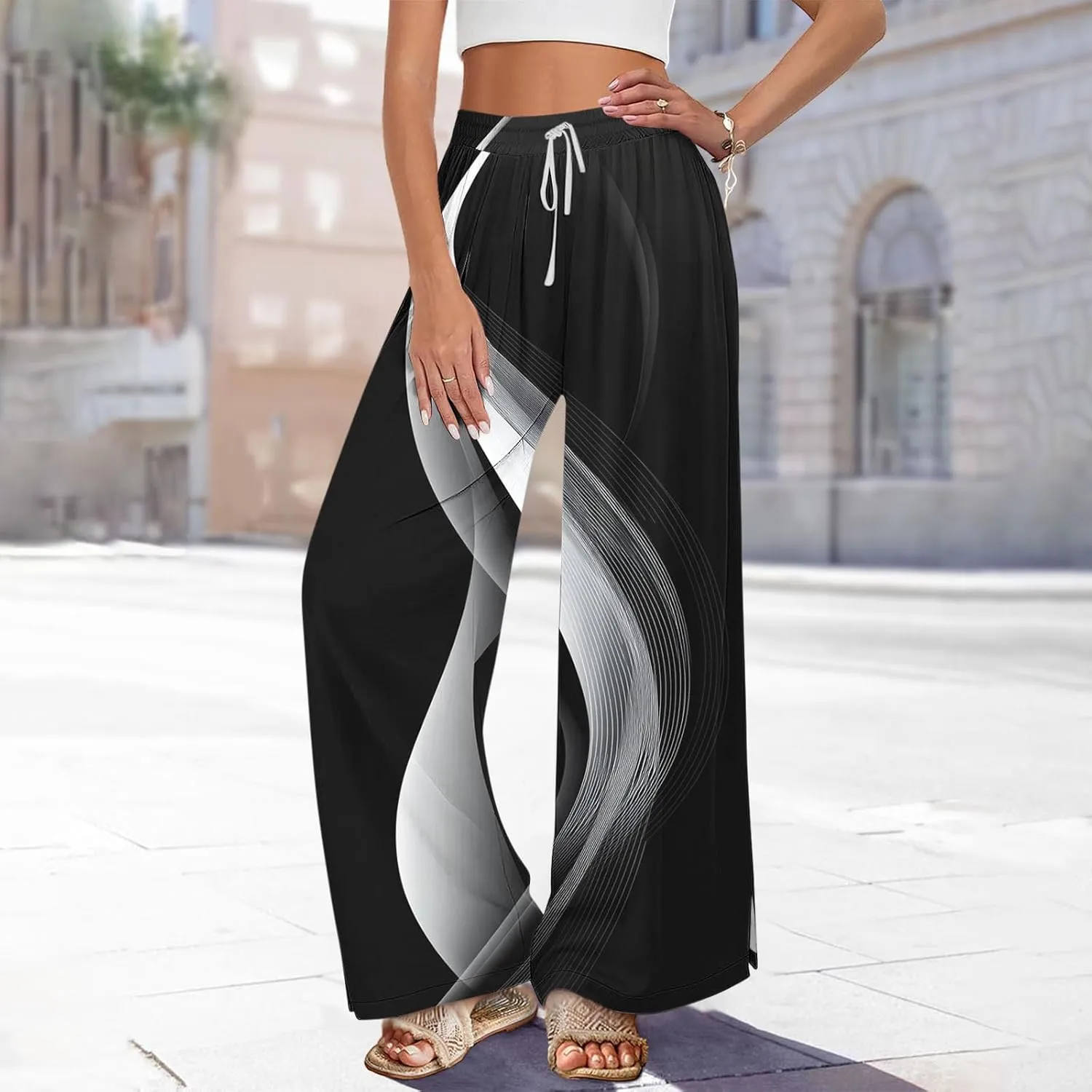 Wide Leg Pajama Pants for Women Comfy Summer Loose High Waisted Palazzo Lounge Pants Sleep Pj Bottoms with Pockets
