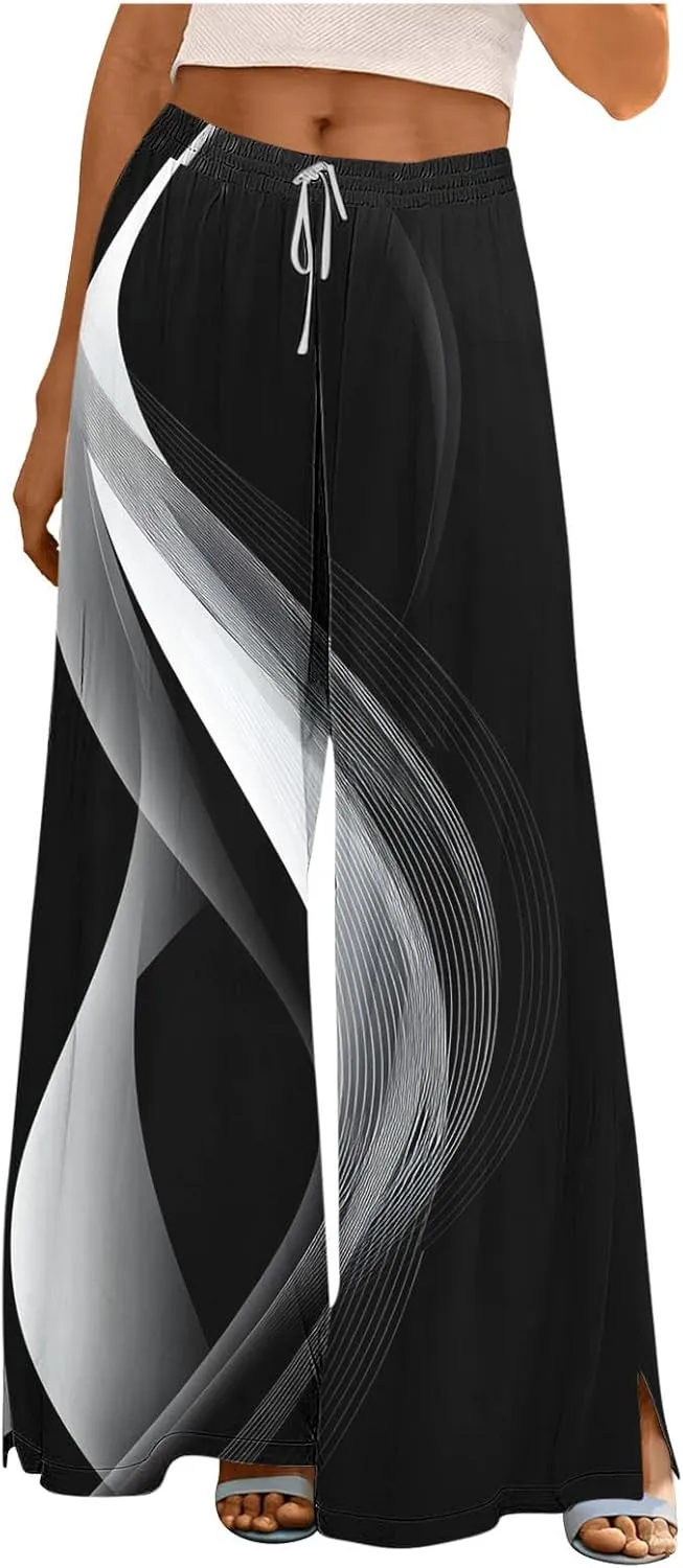 Wide Leg Pajama Pants for Women Comfy Summer Loose High Waisted Palazzo Lounge Pants Sleep Pj Bottoms with Pockets
