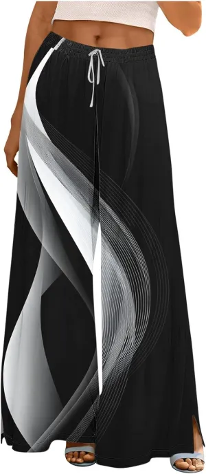 Wide Leg Pajama Pants for Women Comfy Summer Loose High Waisted Palazzo Lounge Pants Sleep Pj Bottoms with Pockets