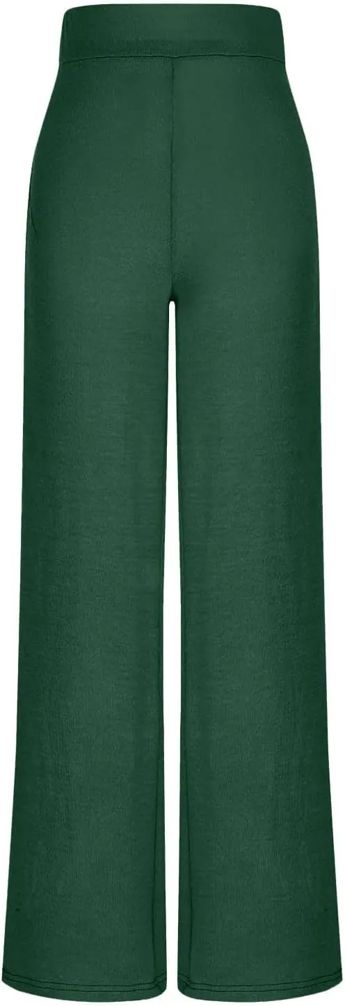 Wide Leg Yoag Pants for Women Slim Fit High Waisted Fleece Linen Leggings Tummy Control Soft Athletic Sweatpants