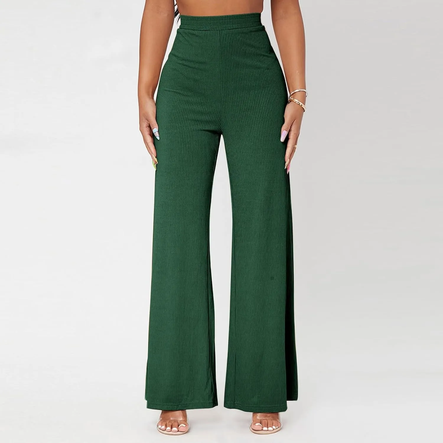 Wide Leg Yoag Pants for Women Slim Fit High Waisted Fleece Linen Leggings Tummy Control Soft Athletic Sweatpants