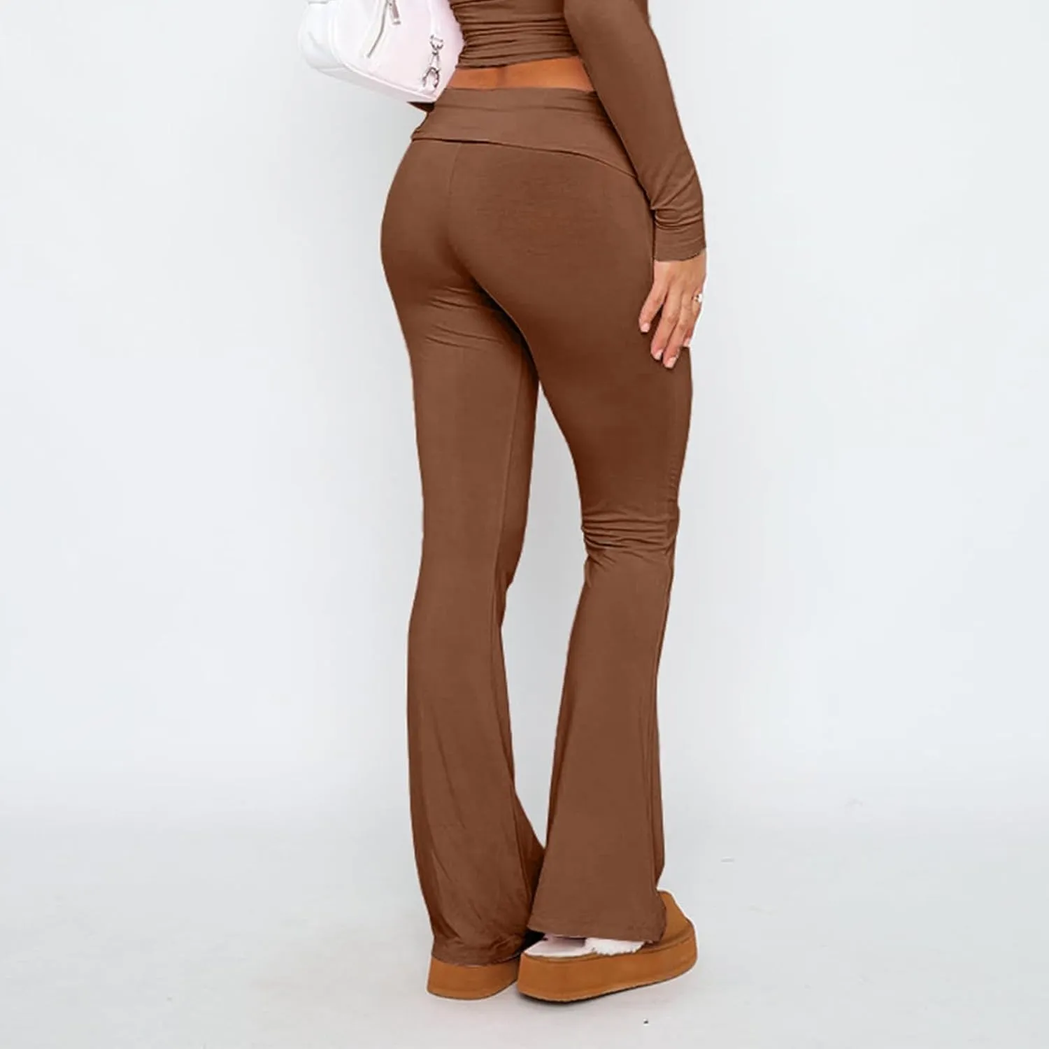 Wide Leg Yoga Pants for Women Cute Y2k Fold Over Low Rise Sweatpants Teen Girl Athletic Workout Cotton Flare Leggings