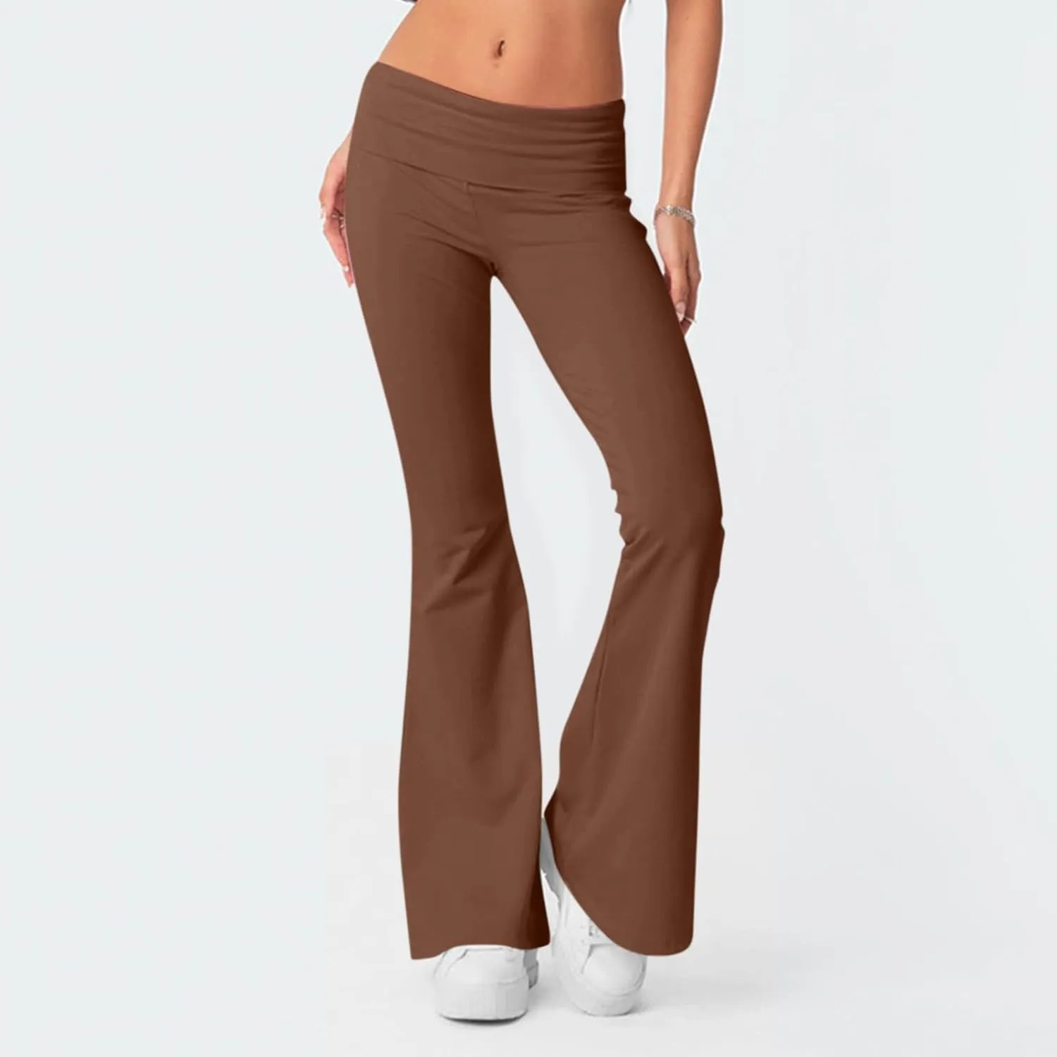 Wide Leg Yoga Pants for Women Cute Y2k Fold Over Low Rise Sweatpants Teen Girl Athletic Workout Cotton Flare Leggings