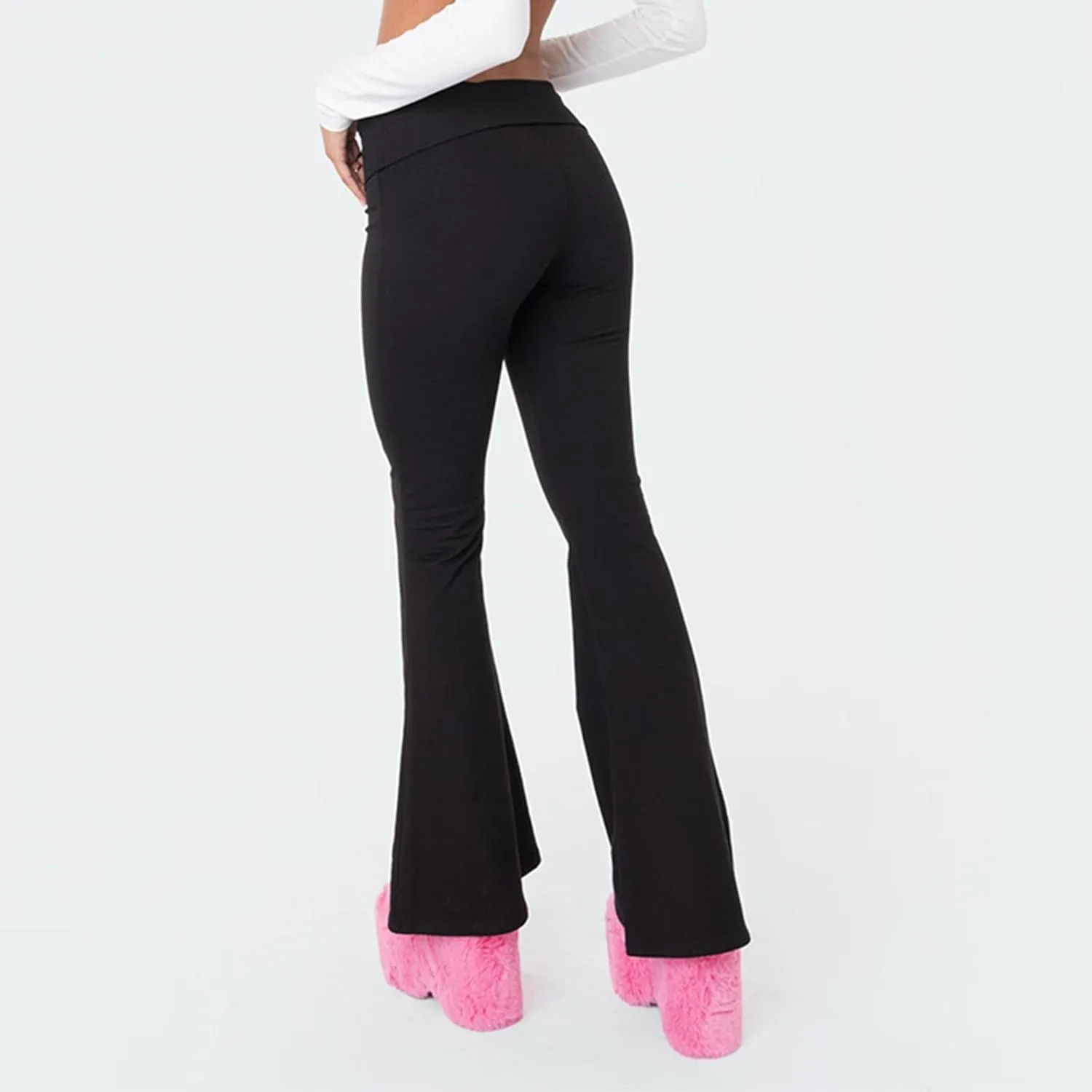 Wide Leg Yoga Pants for Women Cute Y2k Fold Over Low Rise Sweatpants Teen Girl Athletic Workout Cotton Flare Leggings