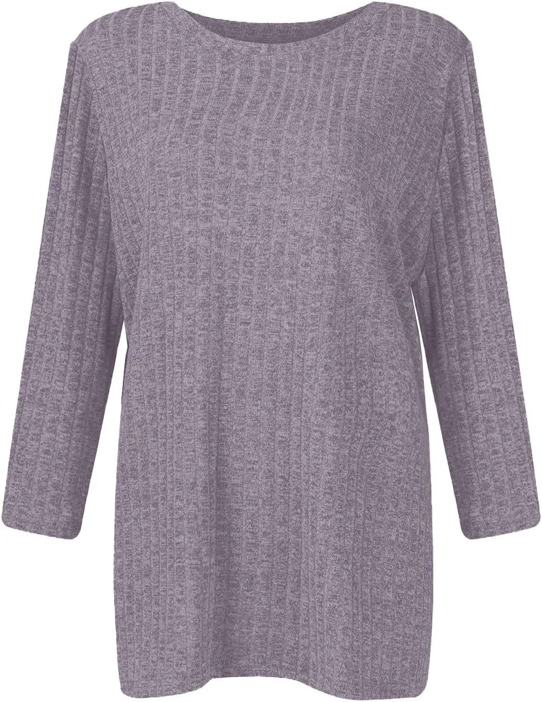 Winter 3/4 Length Sleeve T Shirts Loose Fit Ribbed Knit Cozy Sweaters Plus Size Sweatshirts
