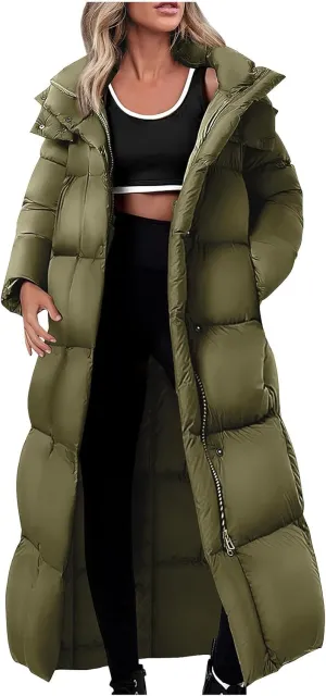Winter Coats for Women Waterproof Long Winter Coat Thickened Down Alternative Jacket Warm Puffer Jacket Hooded Parka