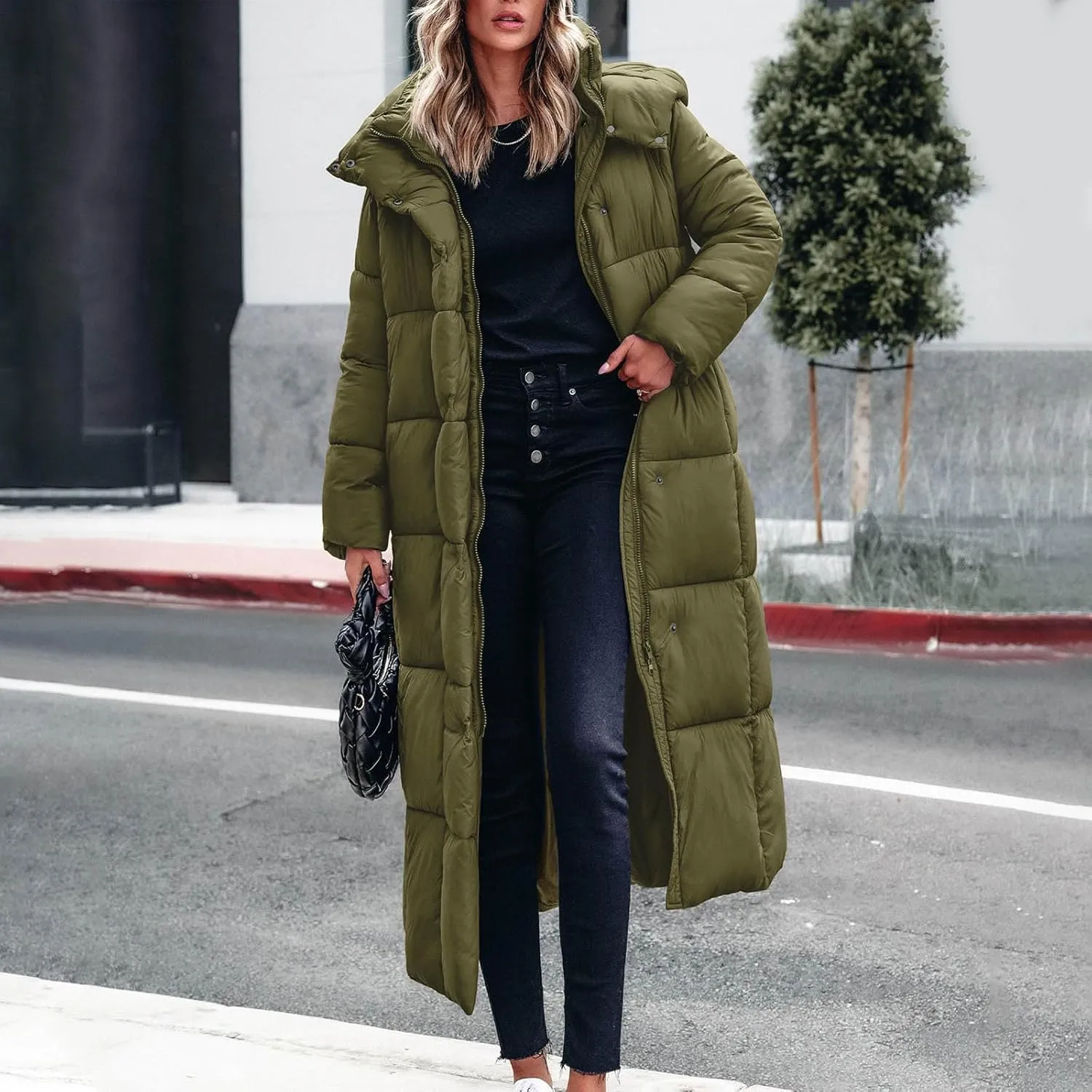 Winter Coats for Women Waterproof Long Winter Coat Thickened Down Alternative Jacket Warm Puffer Jacket Hooded Parka