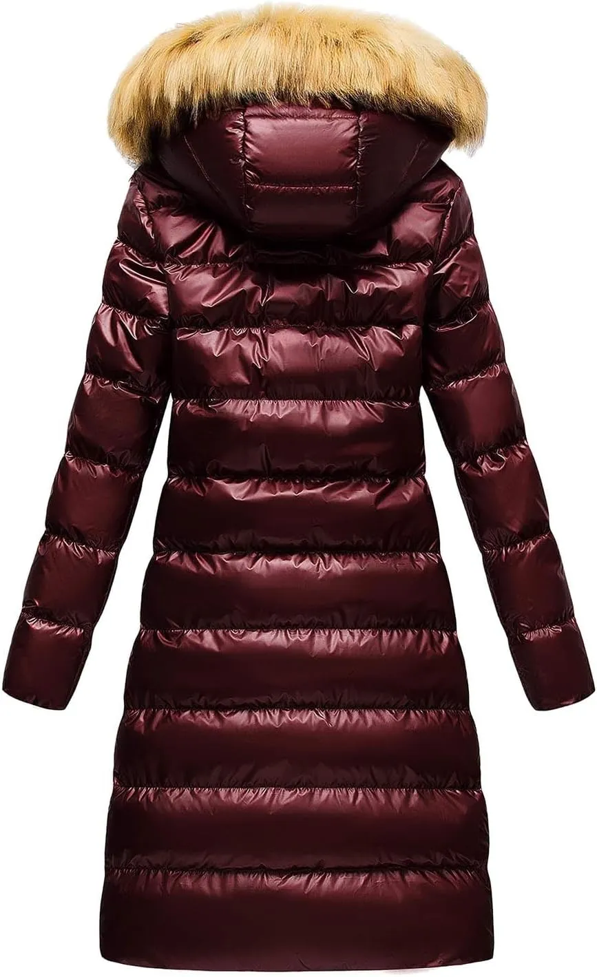Winter Simple Solid Zipper Long Puffer Coat for Womens Warm Casual Slim Quilted Down Coat Long Sleeve Hooded Jacket