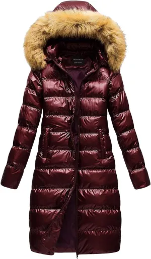 Winter Simple Solid Zipper Long Puffer Coat for Womens Warm Casual Slim Quilted Down Coat Long Sleeve Hooded Jacket