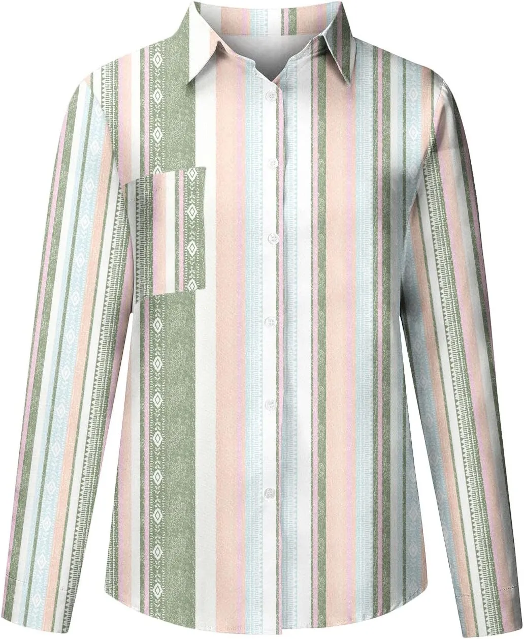 Women Button Down Shirts Cotton Linen Casual Collar Blouses Stripes Long Sleeve Shirts Comfy Fall Outfits 2024