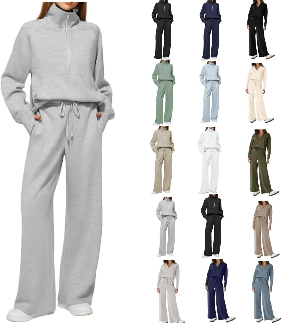 Women Casual 2 Piece Outfit Long Pant Set Sweatsuits Tracksuits Long Sleeve Pullover Tops Casual Workout Lounge Sets