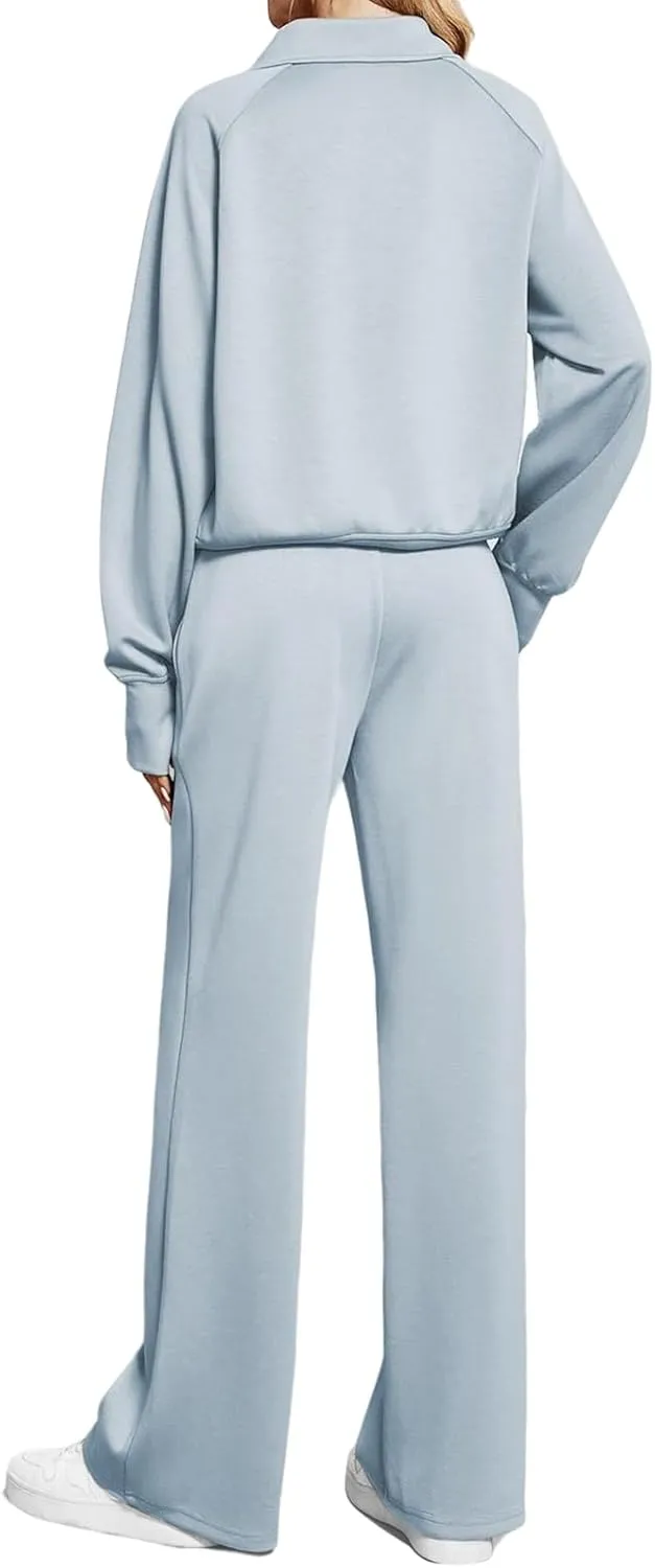 Women Casual 2 Piece Outfit Long Pant Set Sweatsuits Tracksuits Long Sleeve Pullover Tops Casual Workout Lounge Sets