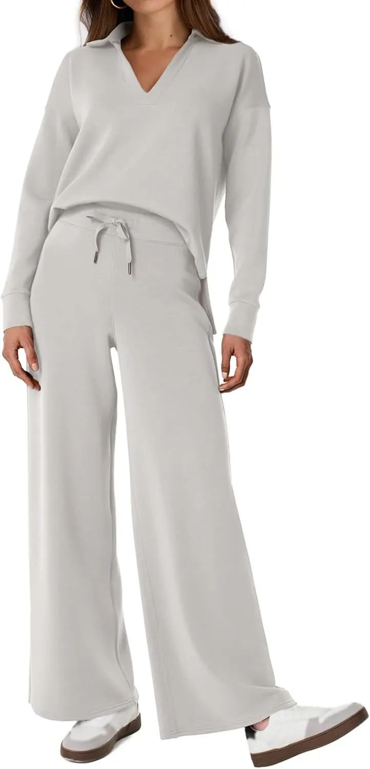 Women Casual 2 Piece Outfit Long Pant Set Sweatsuits Tracksuits Long Sleeve Pullover Tops Casual Workout Lounge Sets