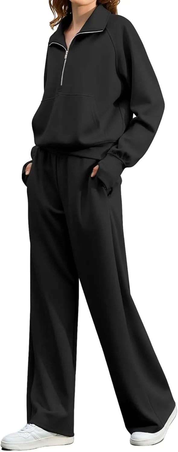 Women Casual 2 Piece Outfit Long Pant Set Sweatsuits Tracksuits Long Sleeve Pullover Tops Casual Workout Lounge Sets