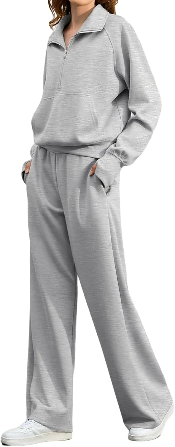 Women Casual 2 Piece Outfit Long Pant Set Sweatsuits Tracksuits Long Sleeve Pullover Tops Casual Workout Lounge Sets