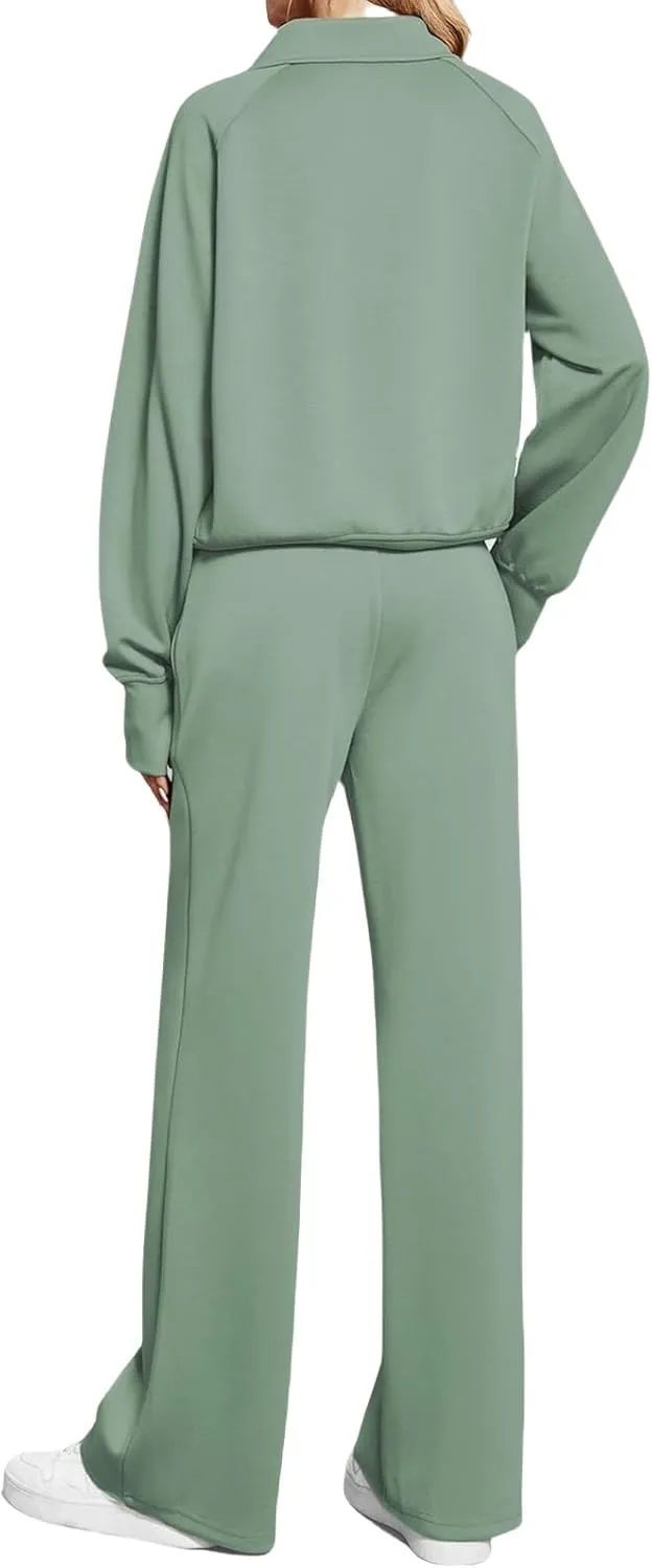 Women Casual 2 Piece Outfit Long Pant Set Sweatsuits Tracksuits Long Sleeve Pullover Tops Casual Workout Lounge Sets