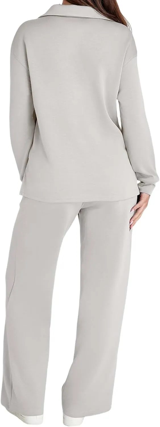 Women Casual 2 Piece Outfit Long Pant Set Sweatsuits Tracksuits Long Sleeve Pullover Tops Casual Workout Lounge Sets