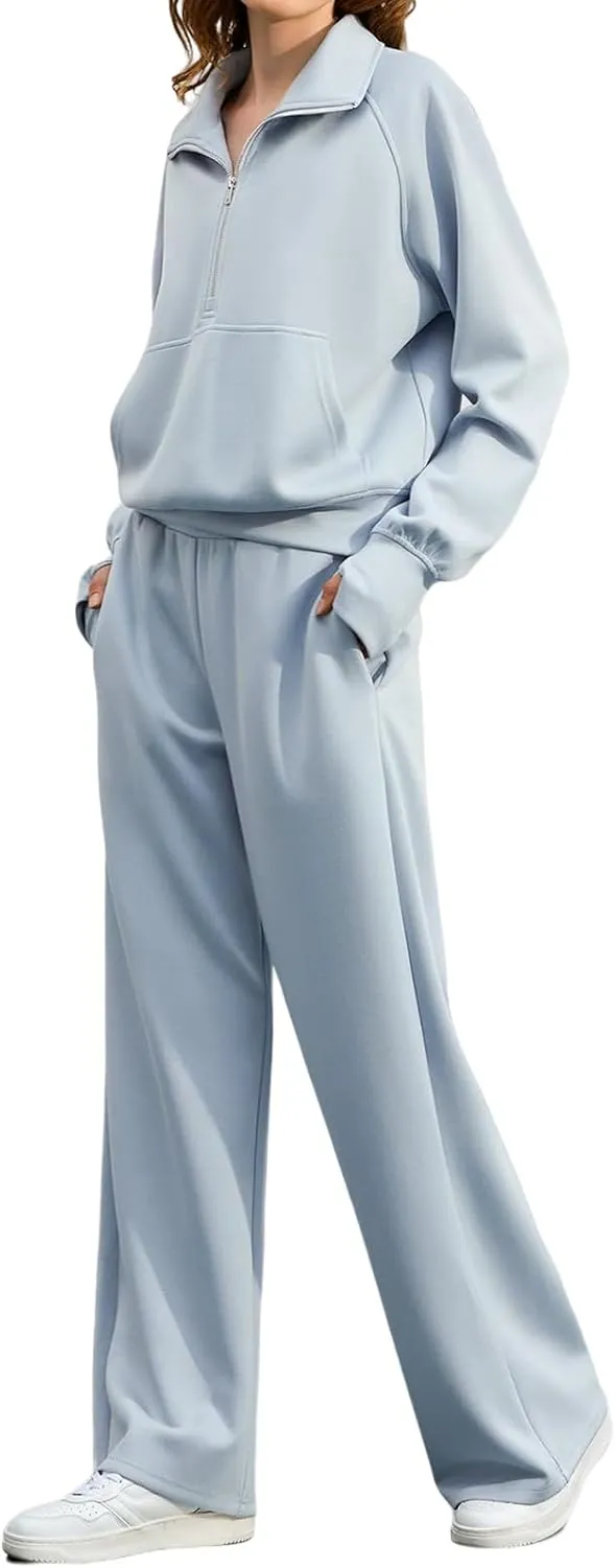 Women Casual 2 Piece Outfit Long Pant Set Sweatsuits Tracksuits Long Sleeve Pullover Tops Casual Workout Lounge Sets