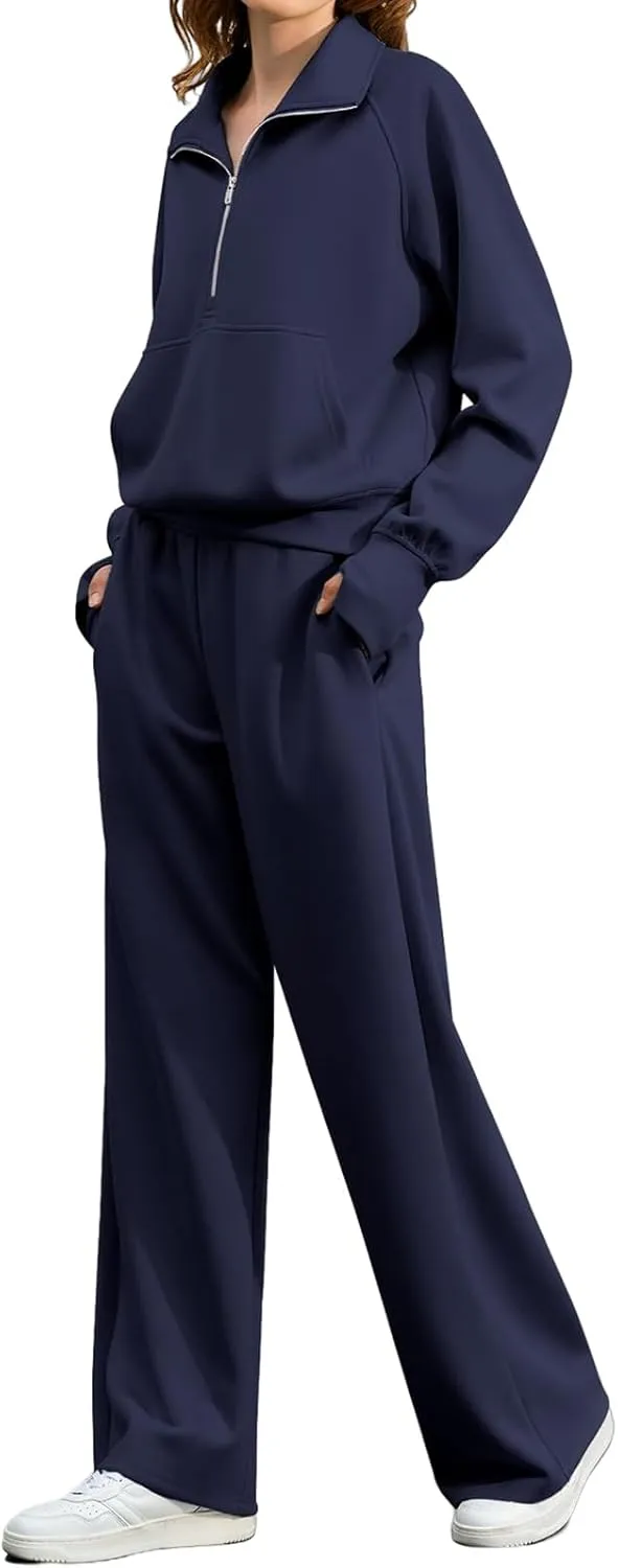 Women Casual 2 Piece Outfit Long Pant Set Sweatsuits Tracksuits Long Sleeve Pullover Tops Casual Workout Lounge Sets