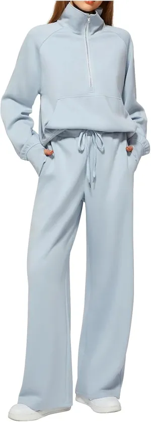 Women Casual 2 Piece Outfit Long Pant Set Sweatsuits Tracksuits Long Sleeve Pullover Tops Casual Workout Lounge Sets