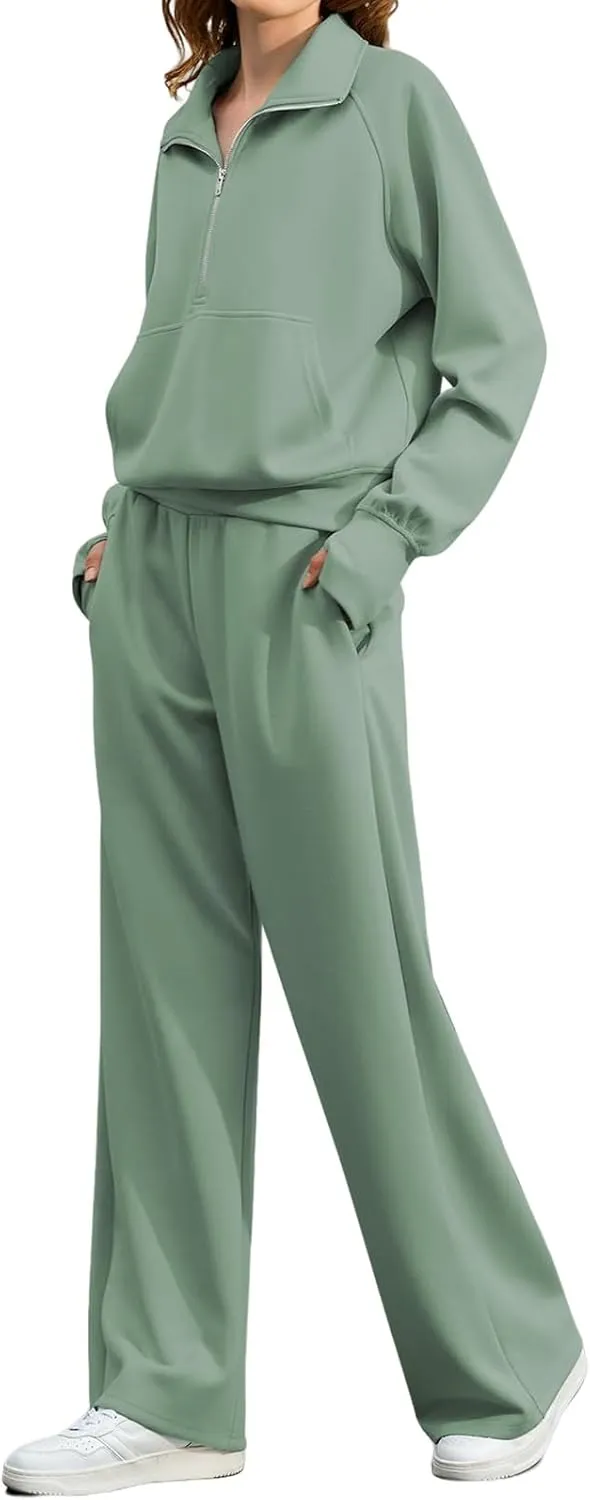 Women Casual 2 Piece Outfit Long Pant Set Sweatsuits Tracksuits Long Sleeve Pullover Tops Casual Workout Lounge Sets