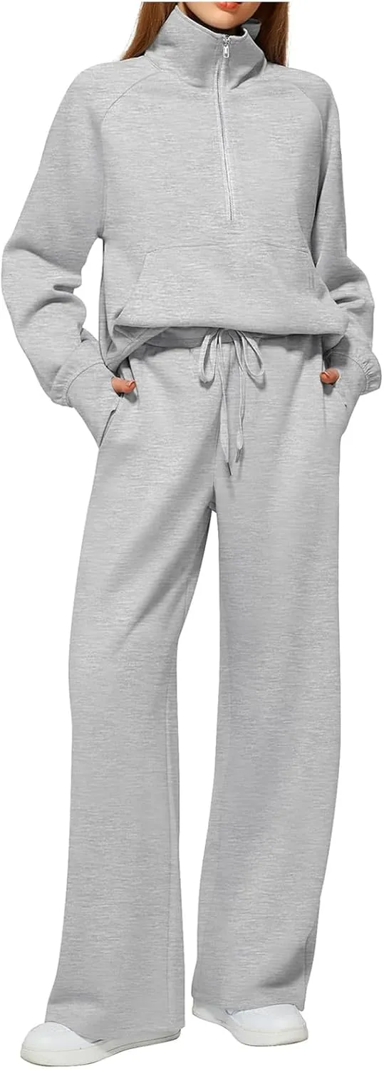 Women Casual 2 Piece Outfit Long Pant Set Sweatsuits Tracksuits Long Sleeve Pullover Tops Casual Workout Lounge Sets