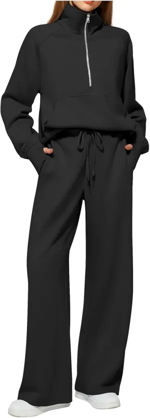 Women Casual 2 Piece Outfit Long Pant Set Sweatsuits Tracksuits Long Sleeve Pullover Tops Casual Workout Lounge Sets